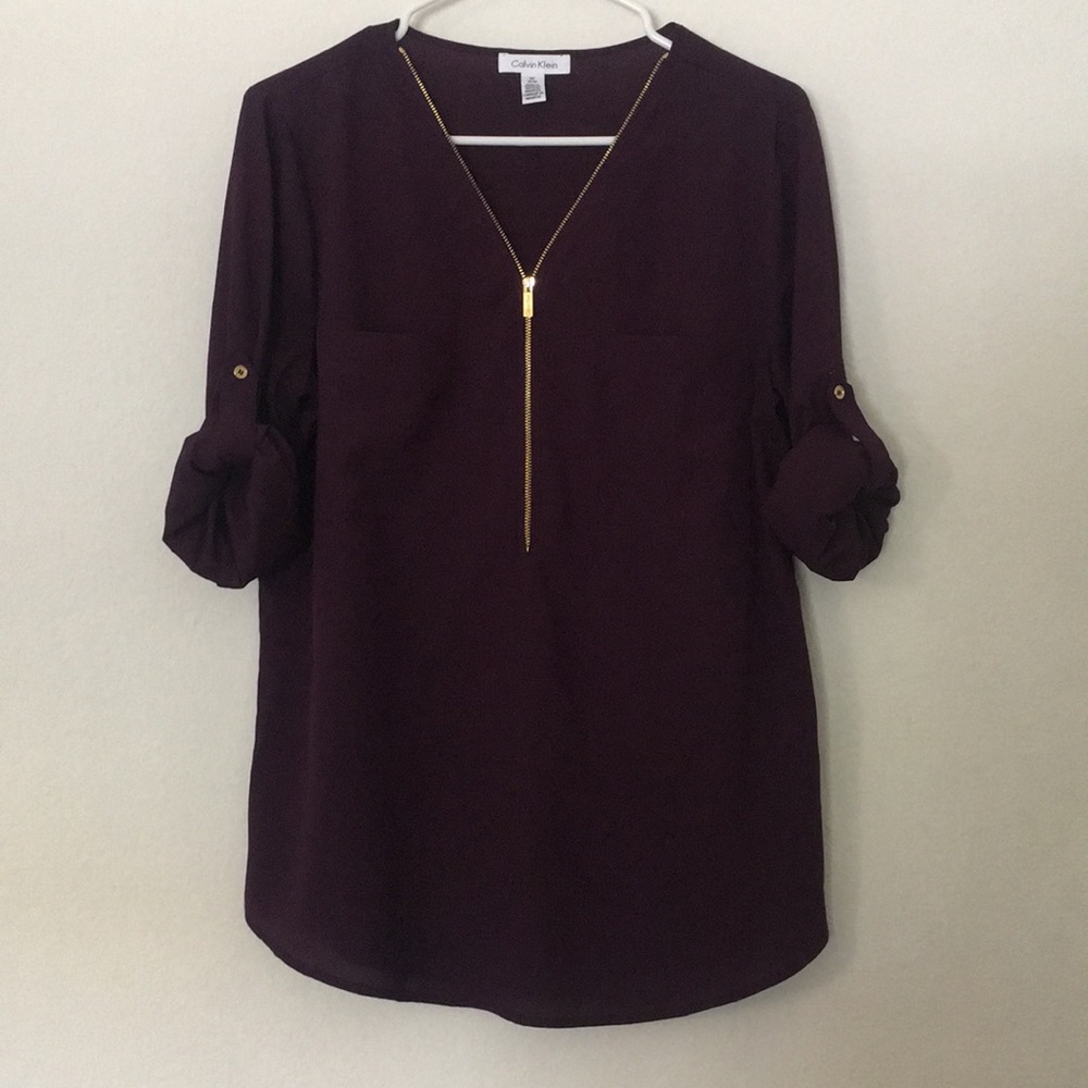 Purple Calvin Klein Zipper Front Blouse Sz Medium